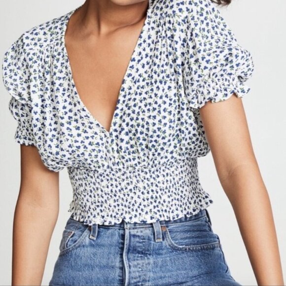 Faithfull The Brand First Light Floral Top Sz 2 Smocked - Picture 1 of 9